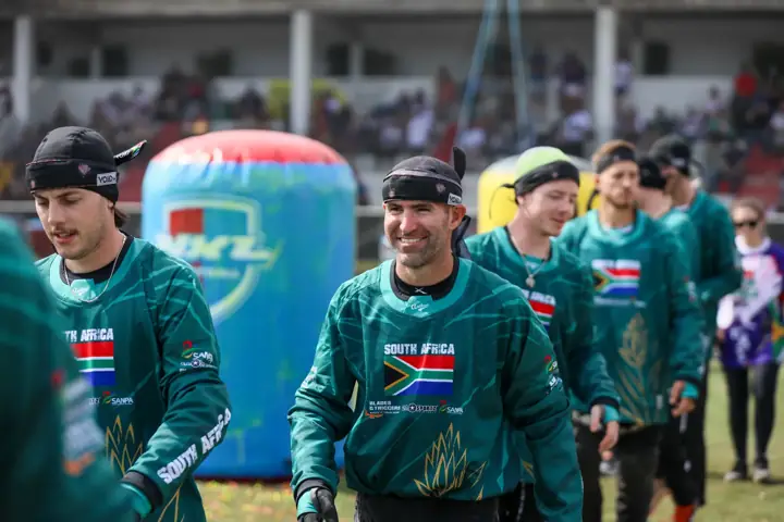 South African players smiling as they walk onto the field