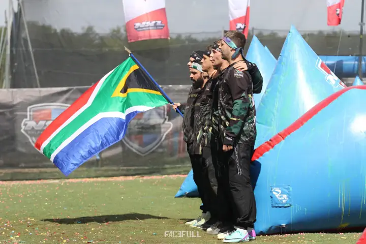 South African team standing in line with the flag at the side of the field