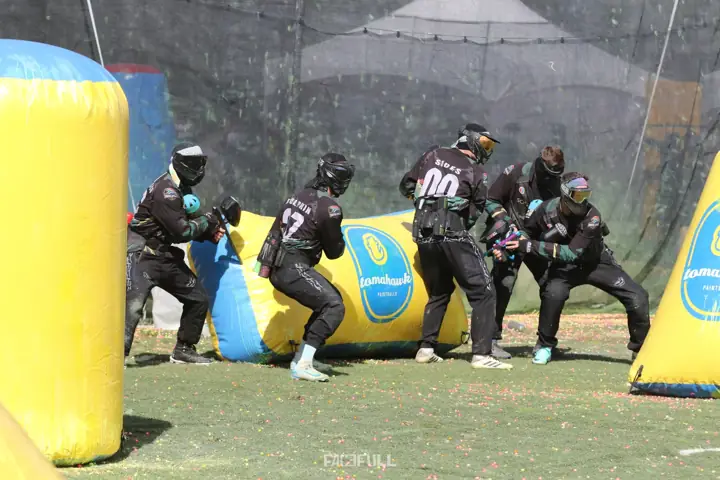 South African players pushing up behind an inflatable bunker