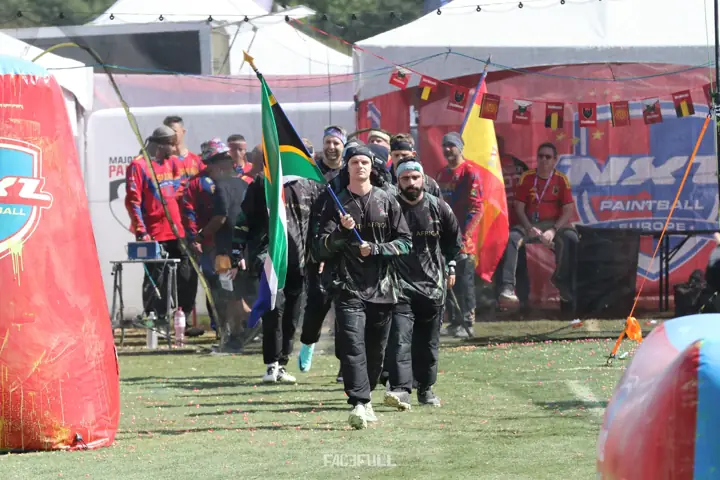 South African players walking onto the field with the flag
